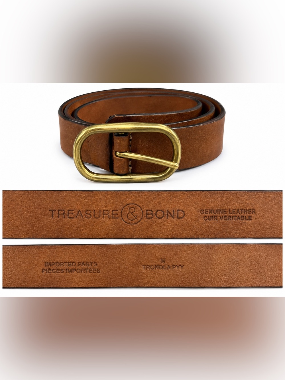 Treasure & Bond Tan Leather Belt with Brass Oval Buckle